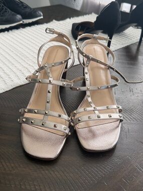 White House Black Market Rose Gold Studded Strappy Heels